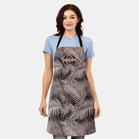 Sparkling Palm Blätter Muster Rose Gold ID831 Schürze (Getragen)