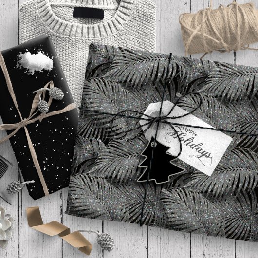 Sparkling Palm Leaves Pattern Silver ID 831 Geschenkpapier