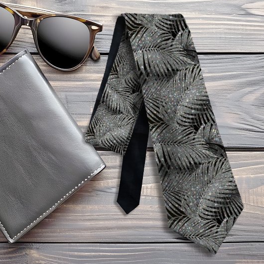 Sparkling Palm Leaves Pattern Silver ID 831 Krawatte