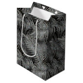 Sparkling Palm Leaves Pattern Silver ID 831 Mittlere Geschenktüte (Vorderseite Schrägansicht)