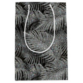 Sparkling Palm Leaves Pattern Silver ID 831 Mittlere Geschenktüte (Vorderseite)