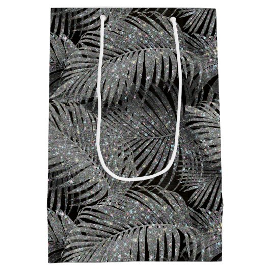 Sparkling Palm Leaves Pattern Silver ID 831 Mittlere Geschenktüte (Rückseite)