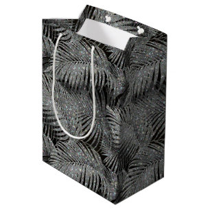 Sparkling Palm Leaves Pattern Silver ID 831 Mittlere Geschenktüte
