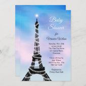 Sparkling Pariser Babydusche Einladung pink/blau (Vorne/Hinten)