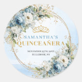 Sparkling Pastel Blue Gold Eucalyptus 15 Birthday Runder Aufkleber (Vorderseite)