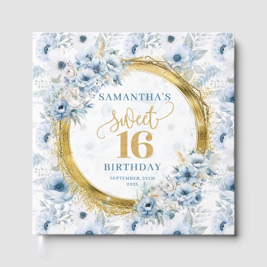 Sparkling Pastel Blue Sweet 16 Gast in Book Gästebuch (Vorderseite)