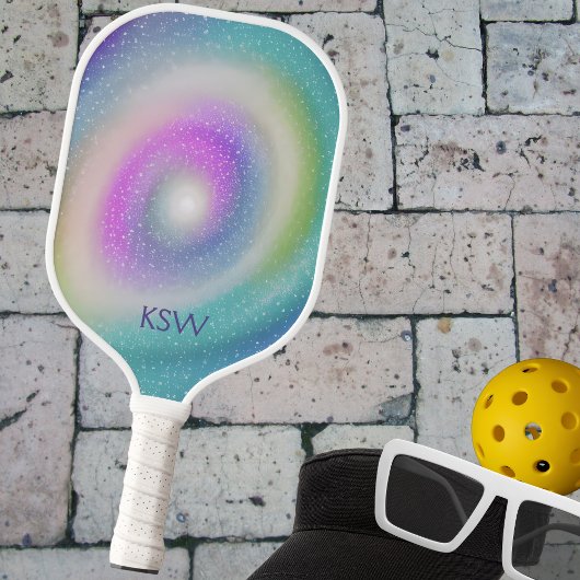 Sparkling Pastel Galaxy mit Monogramm Pickleball Schläger