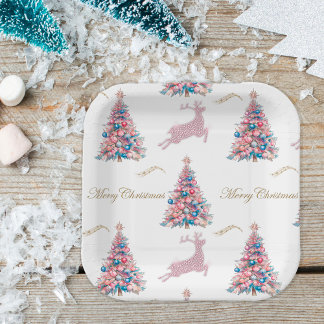 Sparkling Pastel Reindeer Christmas Paper Plates Pappteller