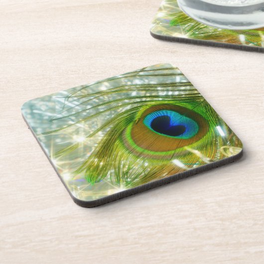 Sparkling Peacock Feather Cork Untersetzer (Linke Seite)