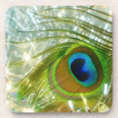 Sparkling Peacock Feather Cork Untersetzer (Vorderseite)