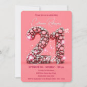 Sparkling Pink and Silver Gemstones 21st Birthday Einladung (Vorderseite)