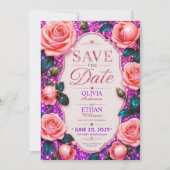 Sparkling Pink Glitter Rose Save The Date (Vorderseite)