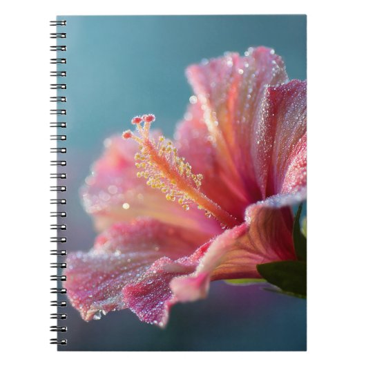 Sparkling Pink Hibiskus Dew Bloom Art Notebook Notizblock (Vorderseite)