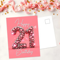 Sparkling Pink & Silver Gemstone 21. Geburtstag