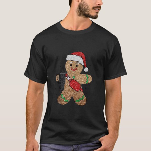 Sparkling Print Red Santa Gingerbread Man Merry Ch T-Shirt (Vorderseite)