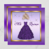 Sparkling Quinceanera Einladen Lila Lavendel Gold Einladung (Vorne/Hinten)
