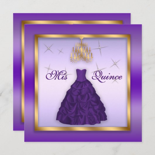 Sparkling Quinceanera Einladen Lila Lavendel Gold Einladung (Vorne/Hinten)