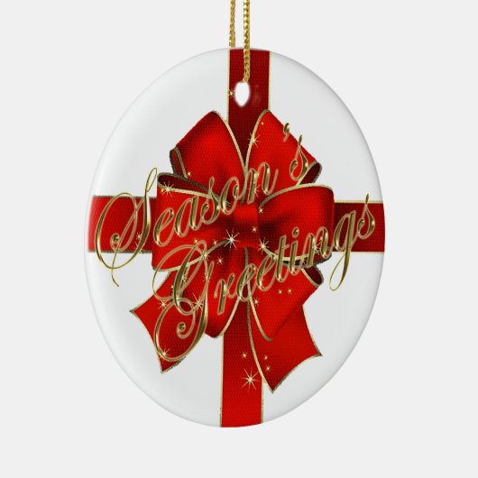 Sparkling Red Bow Happy Holidays Foto Keramik Ornament (Rechts)