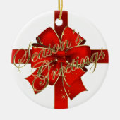 Sparkling Red Bow Happy Holidays Foto Keramik Ornament (Vorne)