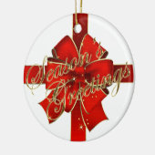 Sparkling Red Bow Happy Holidays Foto Keramik Ornament (Links)
