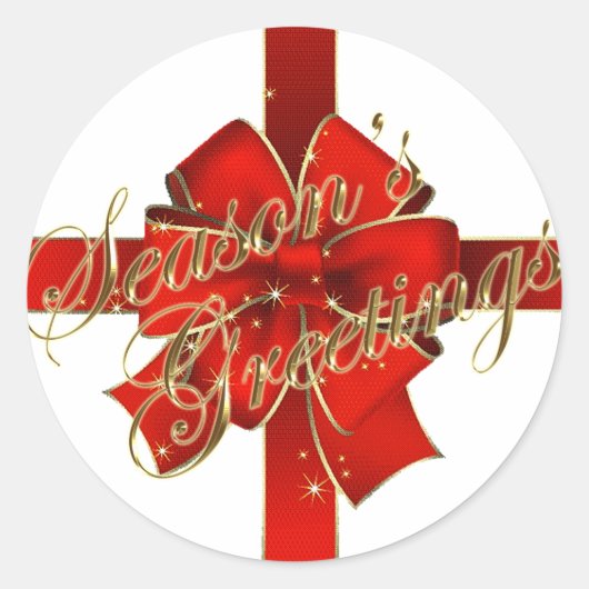 Sparkling Red Bow Season's Greetings Stickers (Vorderseite)