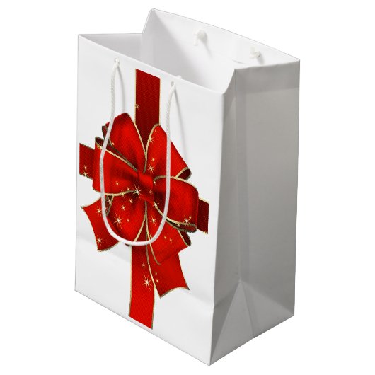 Sparkling Red Bow Season's Grußgeschenktasche Mittlere Geschenktüte (Rückseite Schrägansicht)