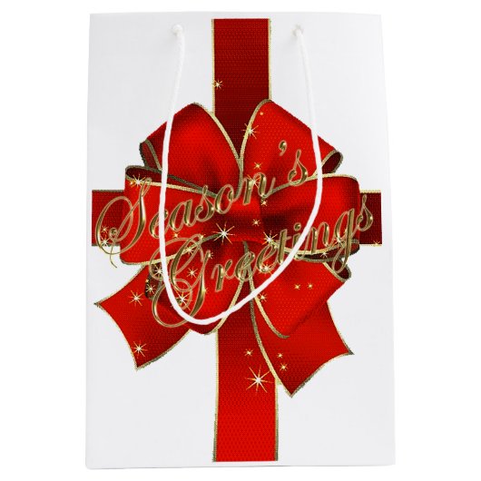 Sparkling Red Bow Season's Grußgeschenktasche Mittlere Geschenktüte (Vorderseite)