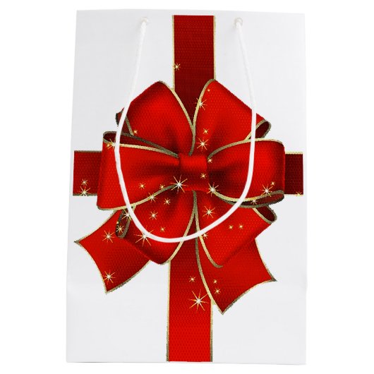 Sparkling Red Bow Season's Grußgeschenktasche Mittlere Geschenktüte (Rückseite)