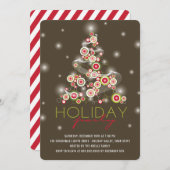 Sparkling Red Circles Weihnachtsbaum-Feier Einladung (Vorne/Hinten)