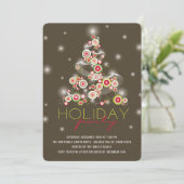 Sparkling Red Circles Weihnachtsbaum-Feier Einladung (Stehend Vorderseite)