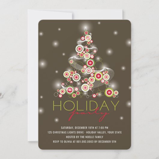 Sparkling Red Circles Weihnachtsbaum-Feier Einladung (Vorderseite)