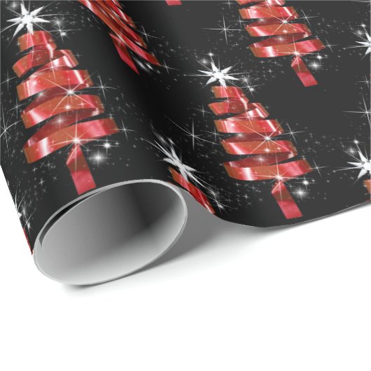 Sparkling Red Ribbon Weihnachtsbaum Geschenkpapier (Rolleneckpunkt)