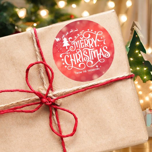 Sparkling Red Star Frohe Weihnachten Runder Aufkleber