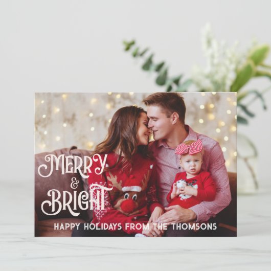 Sparkling Red Star Merry Bright Weihnachten (Stehend Vorderseite)