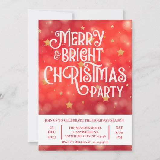 Sparkling Red Star Merry Bright Weihnachts-Party Einladung (Vorderseite)