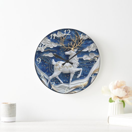 Sparkling Reindeer Christmas Joy Große Wanduhr (Zuhause)