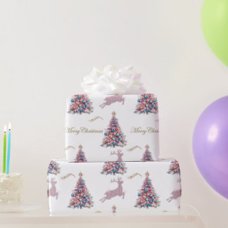Sparkling Reindeer Pastel Pink Christmas Geschenkpapier