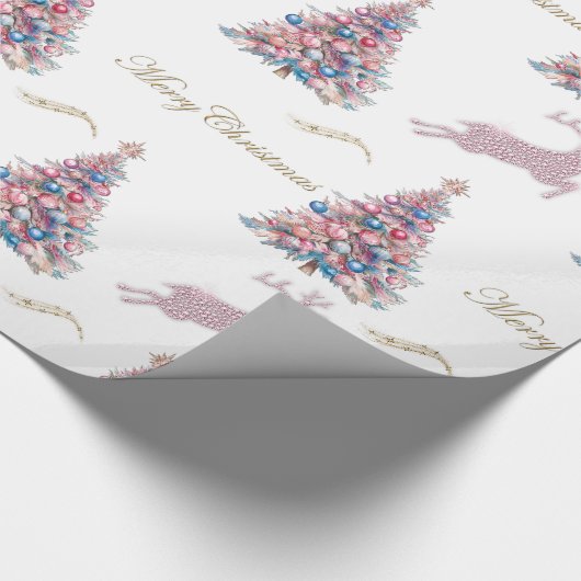 Sparkling Reindeer Pastel Pink Christmas Geschenkpapier (Ecke)