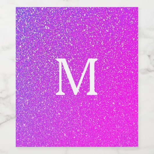 Sparkling Rosa Glitzer Ombre Monogram Initial Nied Weinetikett (Einzelnes Label)