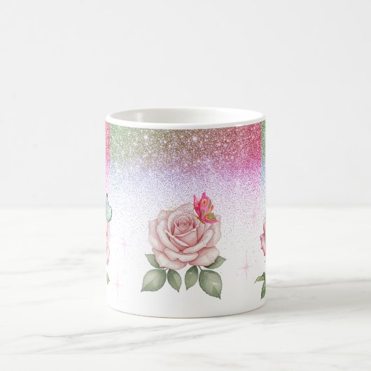 Sparkling Rose and Butterfly Coffee Mug Kaffeetasse (Mittel)