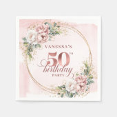Sparkling Rose Gold Blush Flowers 50th Birthday Serviette (Vorderseite)