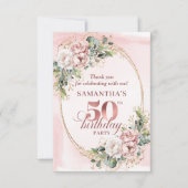 Sparkling Rose Gold Greenery 50 Birthday Thank You Dankeskarte (Vorderseite)