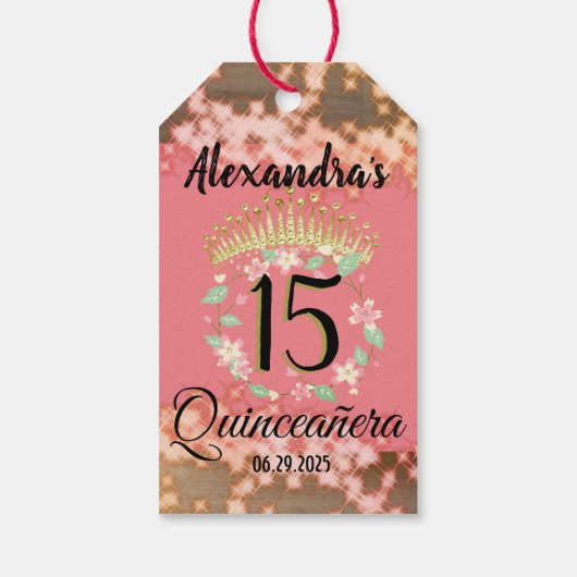 Sparkling Rose Gold Quinceñera Prinzessin Spanisch Geschenkanhänger (Rückseite)