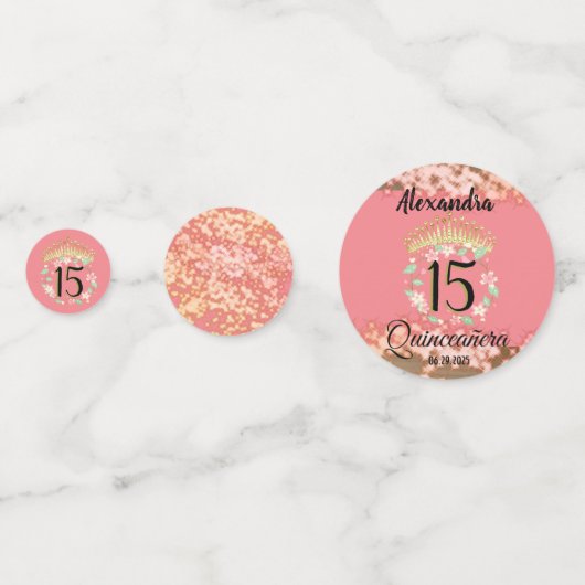 Sparkling Rose Gold Quinceñera Prinzessin Spanisch Konfetti (Rückseiten)