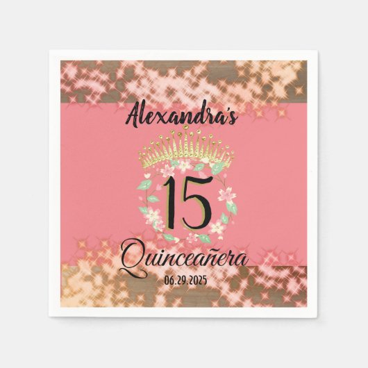 Sparkling Rose Gold Quinceñera Prinzessin Spanisch Serviette (Vorderseite)