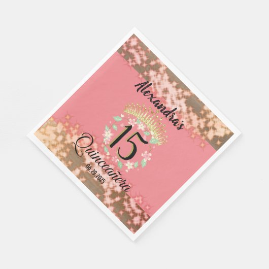 Sparkling Rose Gold Quinceñera Prinzessin Spanisch Serviette (Ecke)