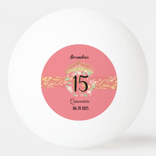 Sparkling Rose Gold Quinceñera Prinzessin Spanisch Tischtennisball (Vorderseite)