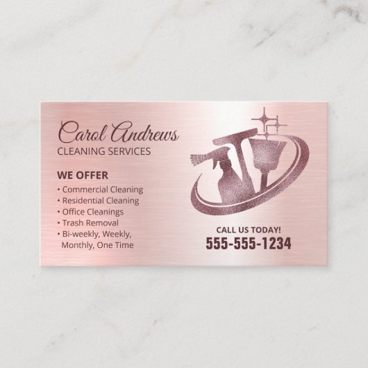 Sparkling Rose Gold Reinigung Janitorial Service Visitenkarte (Vorderseite)