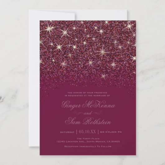Sparkling Ruby Glitzer Hochzeitseinladungen Einladung (Vorderseite)