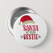 Sparkling Santa Bestie Funny Christmas Holiday Button (Vorne & Hinten)